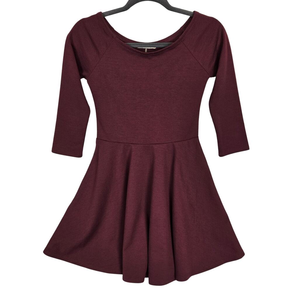 Freebird Stretch Fit & Flare Skater Dress Size S Burgandy Pleated Whimsy Fairy
